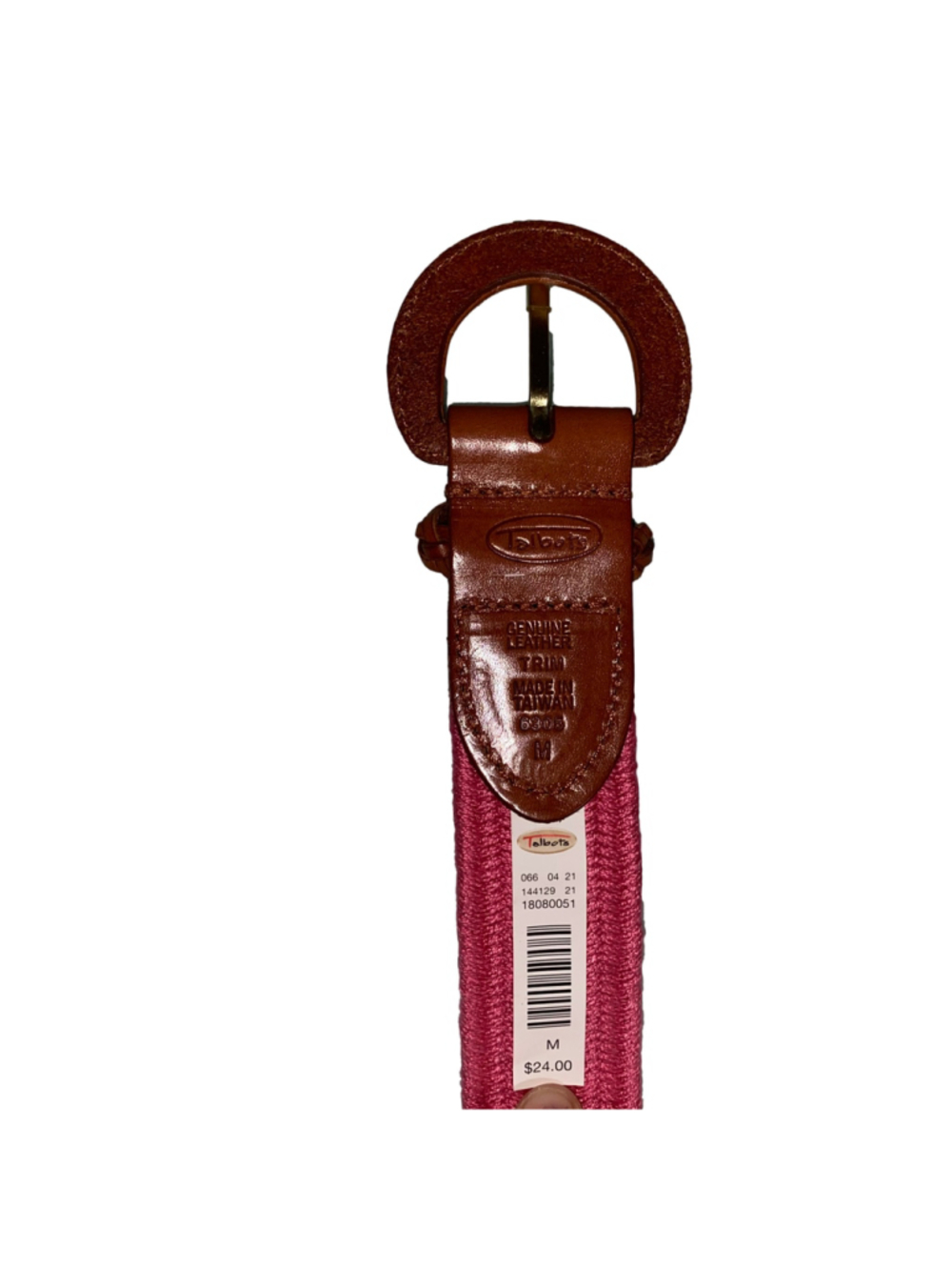 Women's Talbots Belt One Size Pink Woven strap with Genuine Brown Leather Trim M - Picture 3 of 3